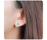Dark Red Tulip Silver Ear Stud STS-3467